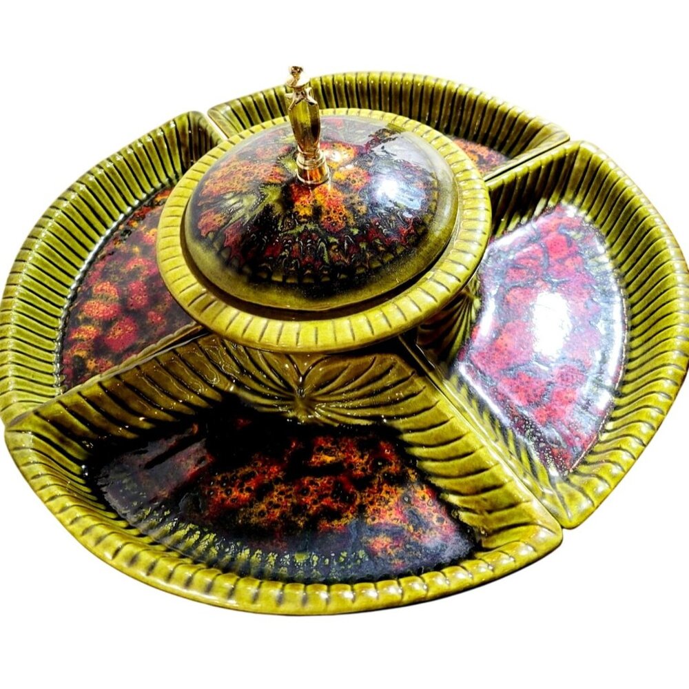 Vintage Chip and Dip Divided Serving Dishes 1970s California Pottery MCM - Picture 2 of 16